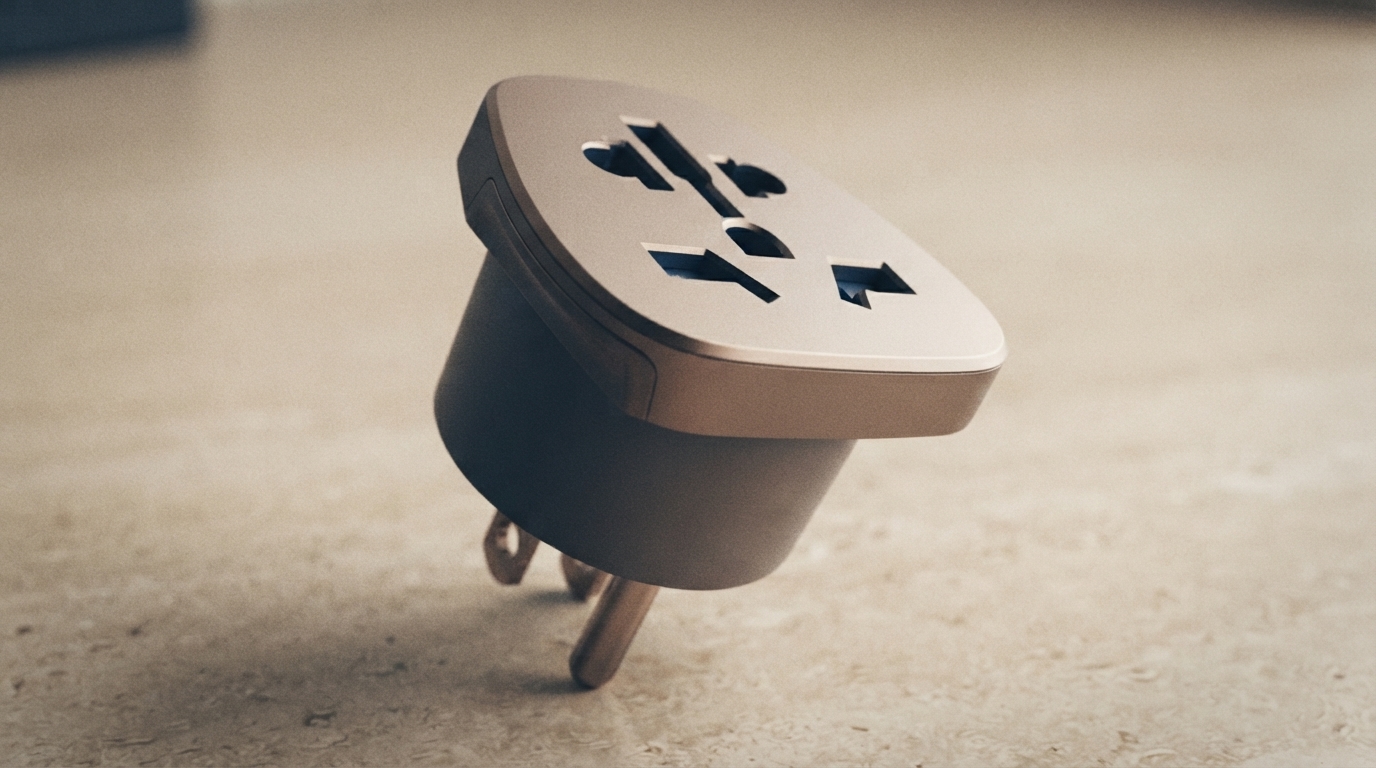 Editorial illustration for Do You Need a Universal Adapter, a Plug Set, or a Voltage Converter? Three Checks Decide